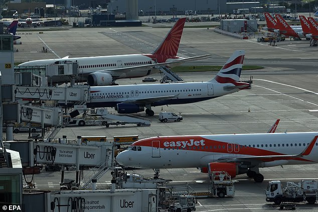 Easyjet Airplane Line The Tarmarc At Gatwick Airport After An Air Traffic Control Fault Caused Major Disruption To Flights In The Uk