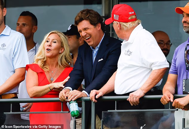 Trump Carlson And Marjorie Greene At The Golf Invitational Series At Trump National Golf Club In Bedminster
