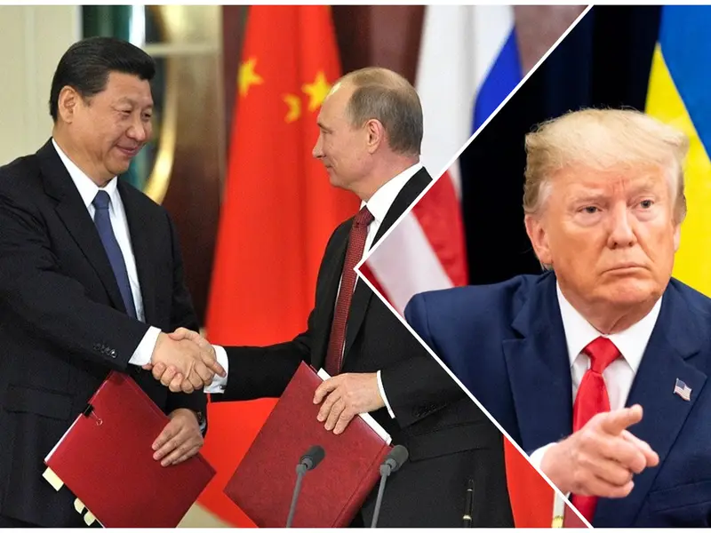 Chinese President Russia President And Us President Merged In A Photo
