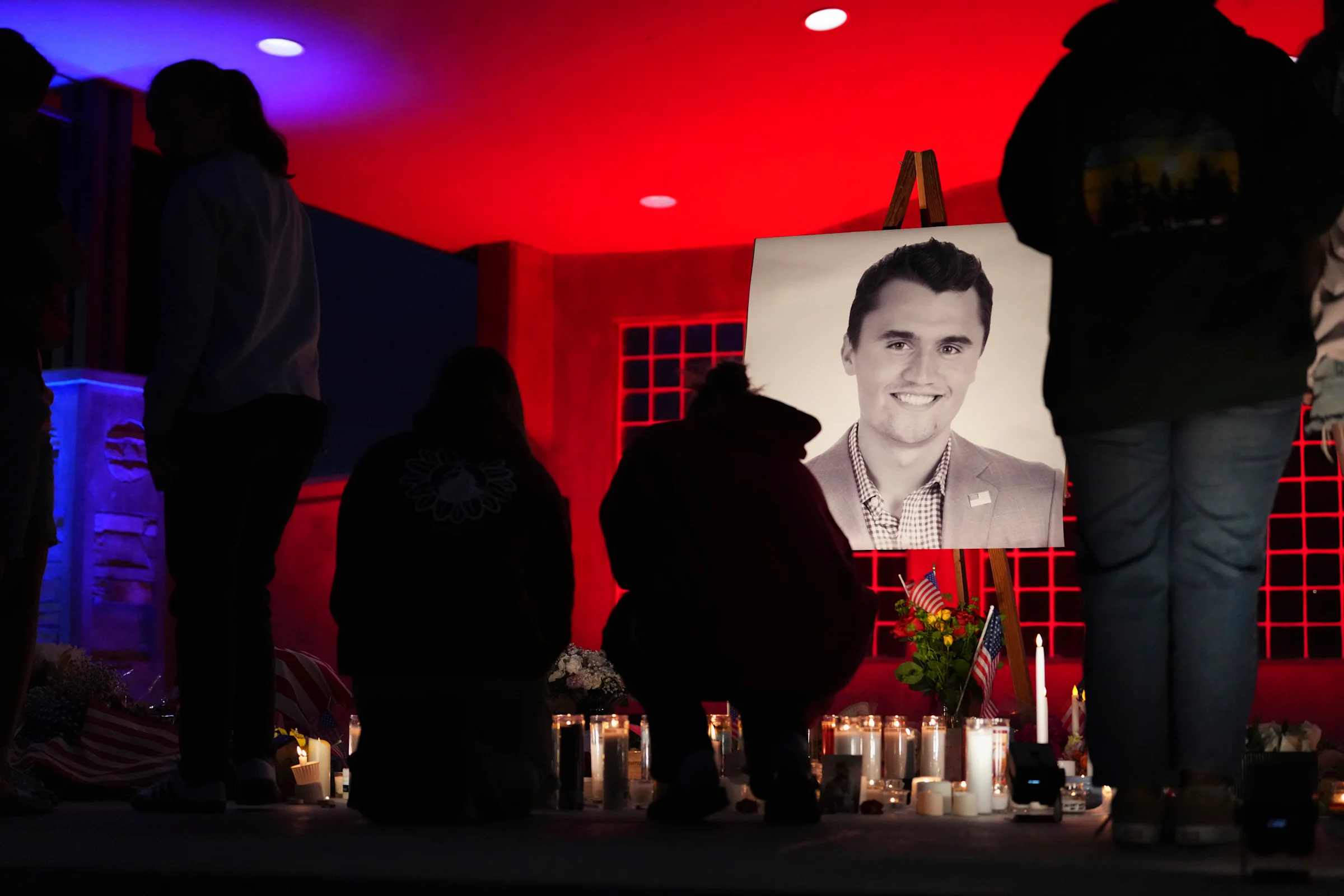 Lit Candles Below A Photo Of Charlie Kirk The Ceo And Co Founder Of Turning Point Usa