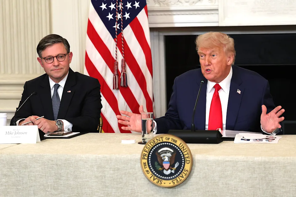 President Trump And His Aide Mike Johnson Sat Together During A Meeting