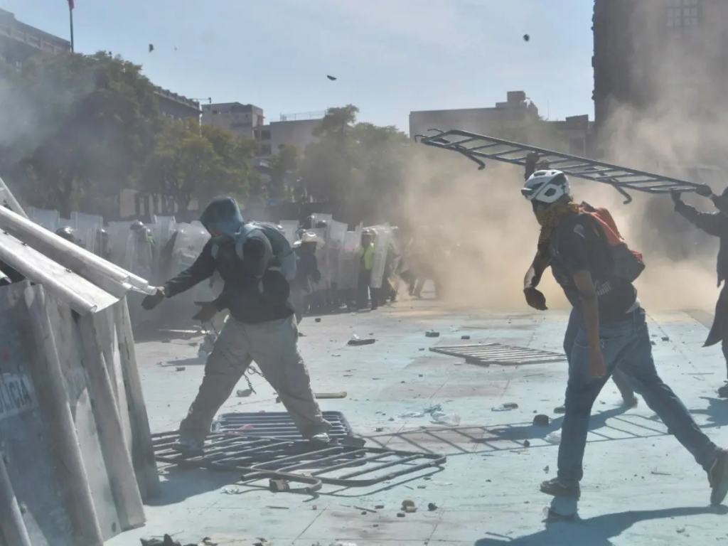 Gen Z Protesters Throwing Stones At The Police Team