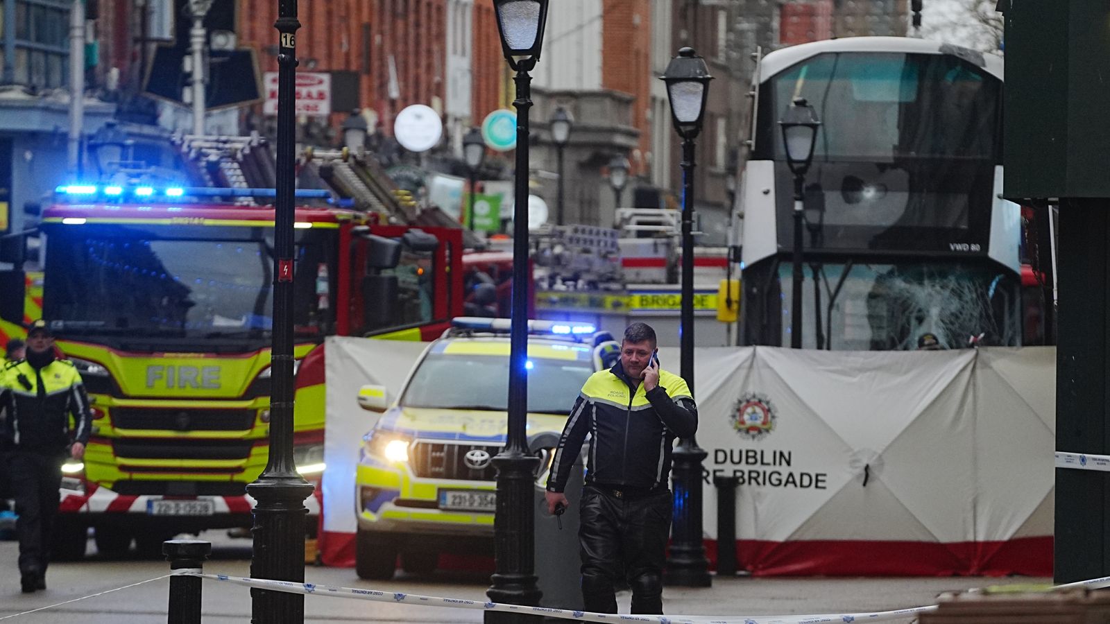 Double Decker Bus Struck Pedestrian At Dublin Ireland City