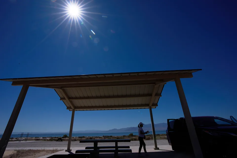 Beach Explorer Taking A Shield Under A Temporal Structure As The Sun Becomes Too Unbearable Webp